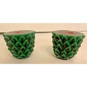 (SET OF 2) RARE HANDMADE SCENTED CHRISTMAS PINECONE CANDLES (GREEN / RED) 3.5"